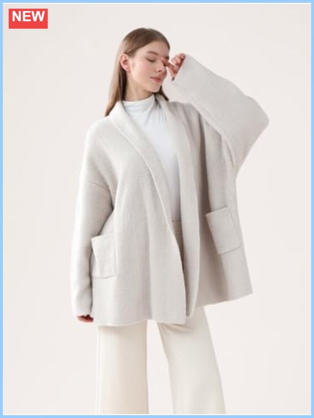 Oversized Ribbed Knit Open Front Cardigan with Pockets - Picture 5 of 6